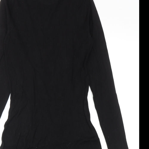 H&M Womens Black Viscose Skater Dress Size S Mock Neck Pullover