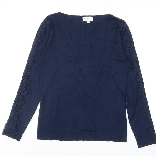 Apricot Womens Blue Boat Neck Viscose Pullover Jumper Size 14