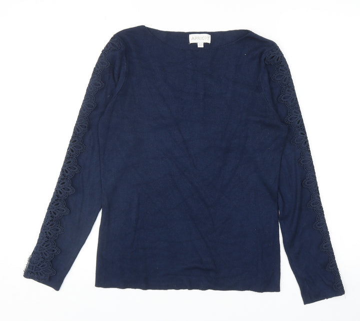 Apricot Womens Blue Boat Neck Viscose Pullover Jumper Size 14