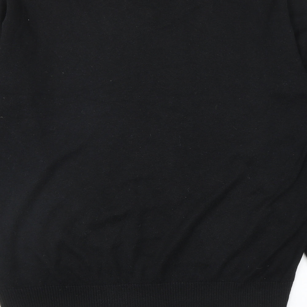 Palm Grove Mens Black V-Neck Geometric Cotton Pullover Jumper Size L