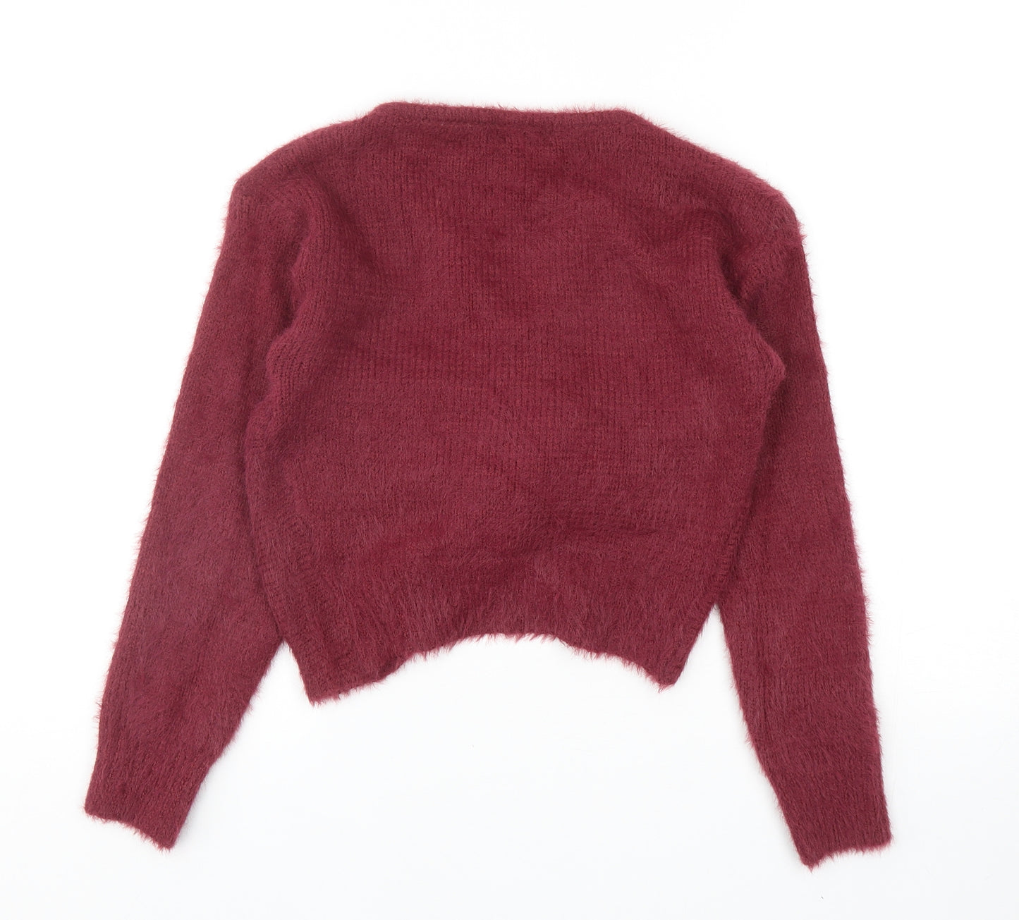 New Look Womens Purple V-Neck Acrylic Pullover Jumper Size M - Knot Detail