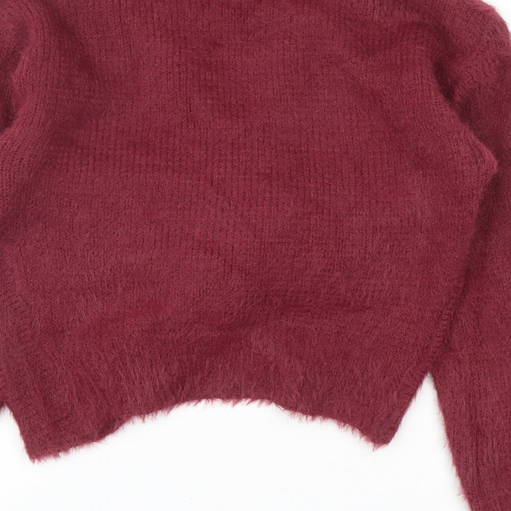 New Look Womens Purple V-Neck Acrylic Pullover Jumper Size M - Knot Detail