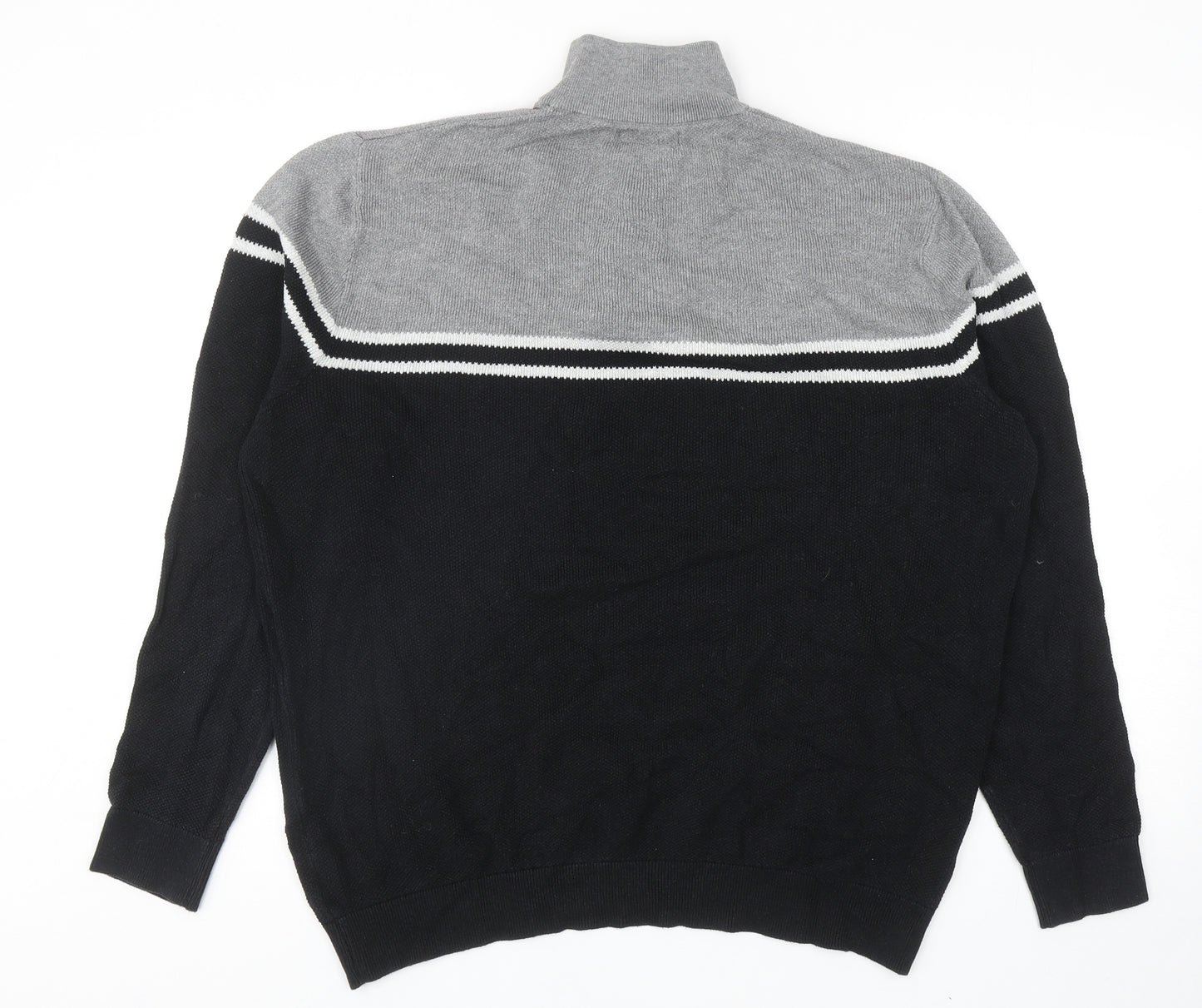TU Mens Black High Neck Striped Cotton Pullover Jumper Size XL