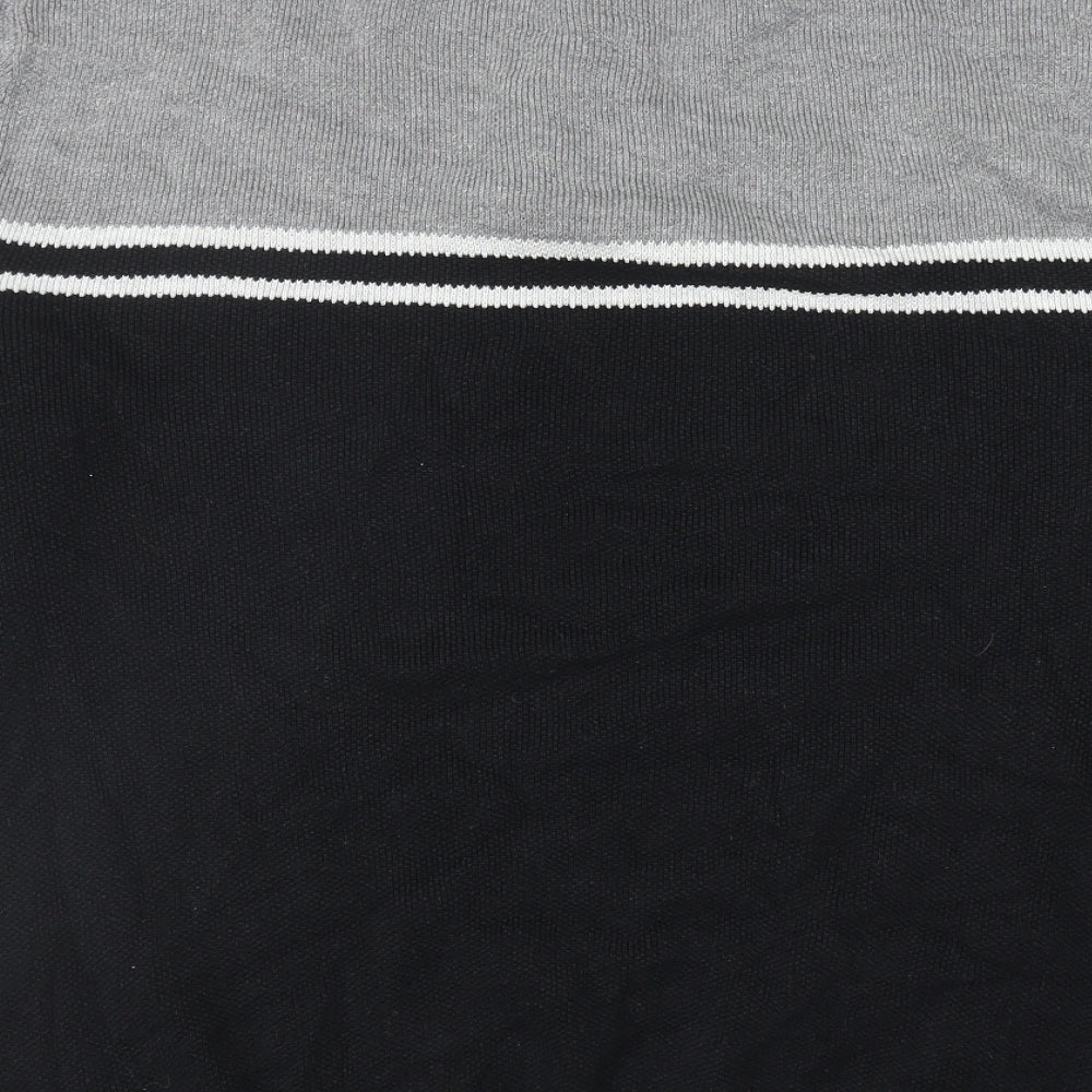 TU Mens Black High Neck Striped Cotton Pullover Jumper Size XL