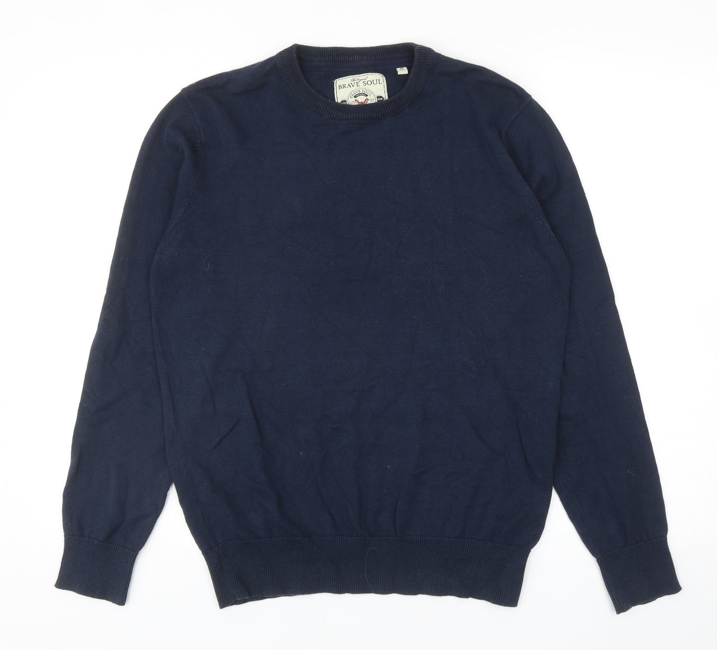 Brave Soul Mens Blue Round Neck Cotton Pullover Jumper Size S