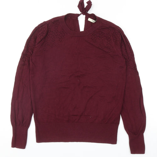 Oasis Womens Red Round Neck Cotton Pullover Jumper Size S