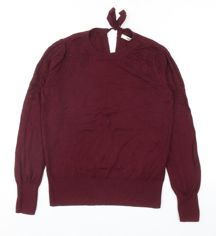 Oasis Womens Red Round Neck Cotton Pullover Jumper Size S