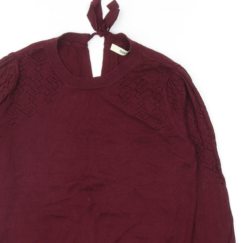 Oasis Womens Red Round Neck Cotton Pullover Jumper Size S