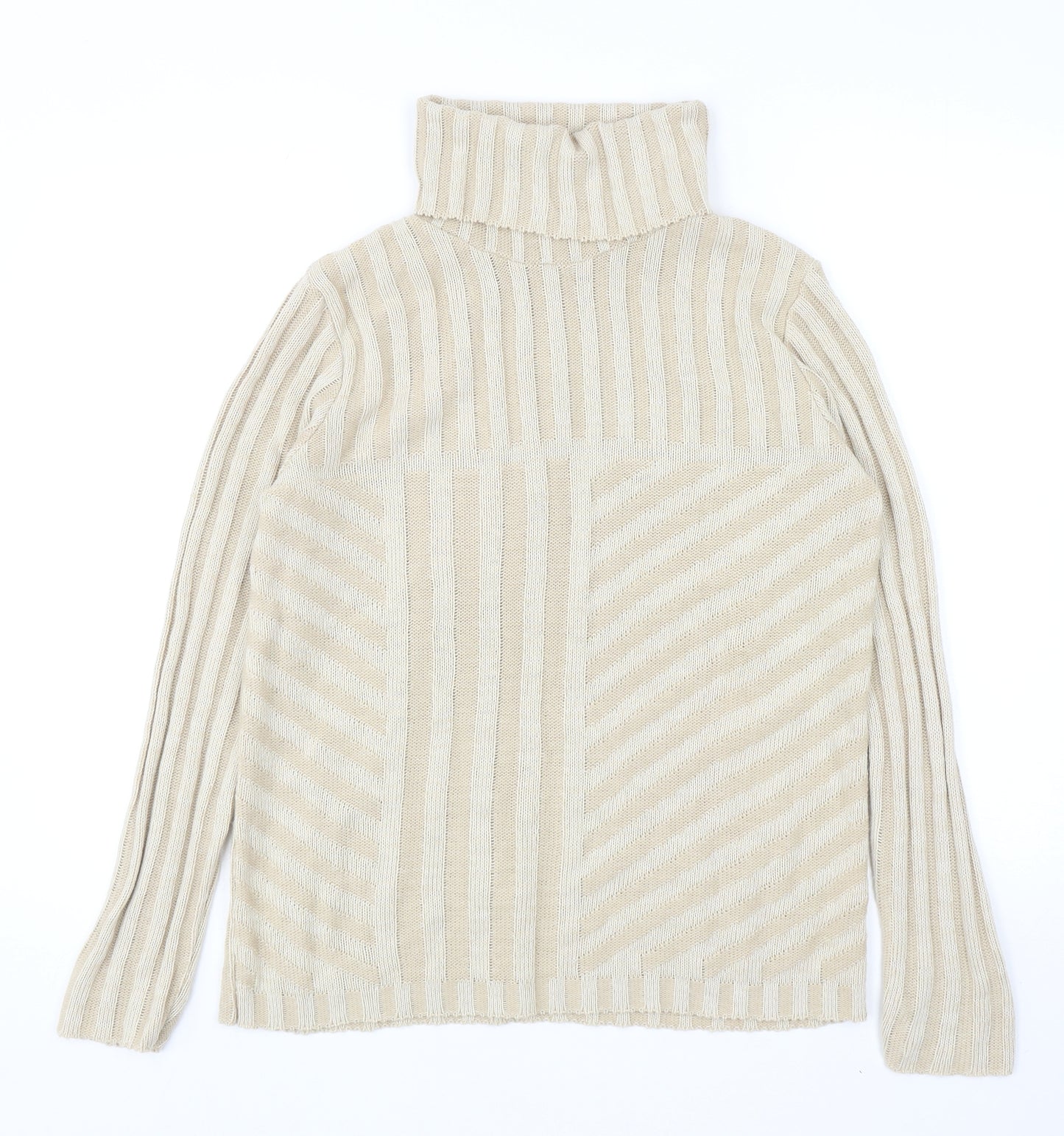 Daxon Womens Beige Roll Neck Acrylic Pullover Jumper Size 12