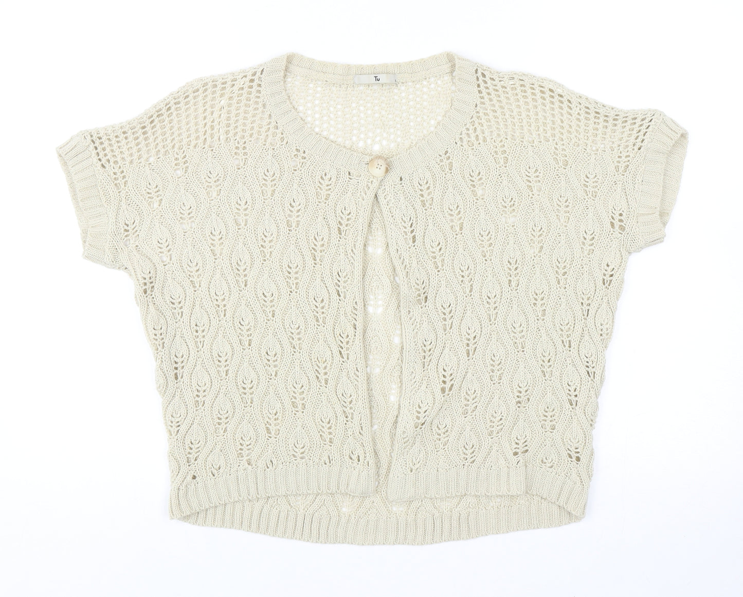 TU Womens Beige Round Neck Acrylic Cardigan Jumper Size S
