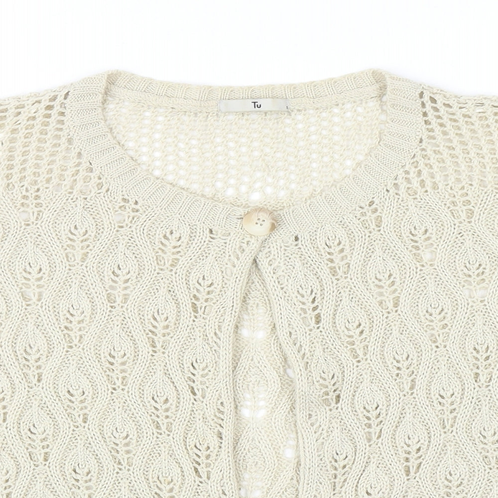 TU Womens Beige Round Neck Acrylic Cardigan Jumper Size S