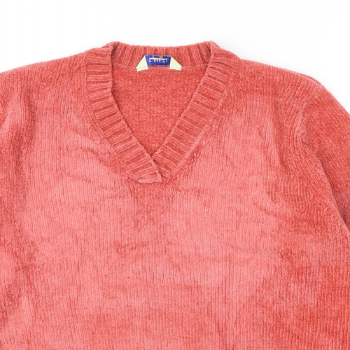 Classics Womens Pink V-Neck Fair Isle Acrylic Pullover Jumper Size 12