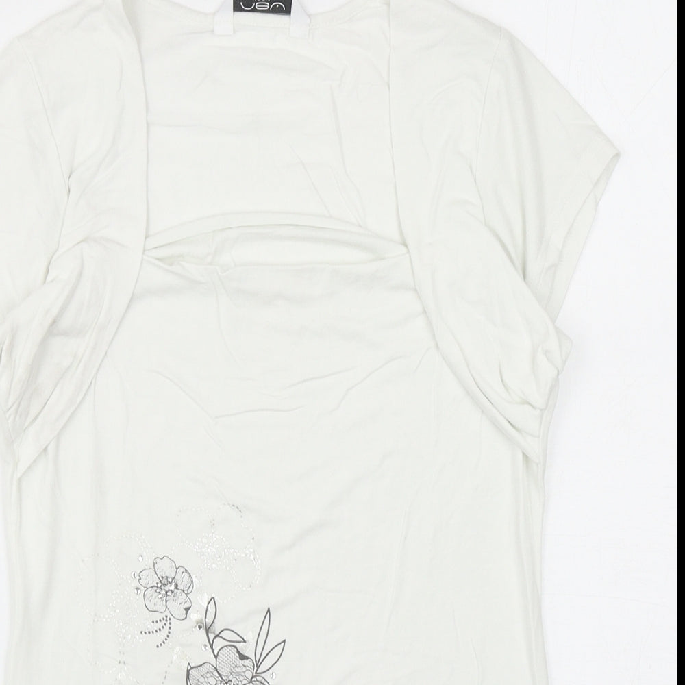 New Look Womens White Viscose Basic T-Shirt Size 8 Square Neck - Floral Detail