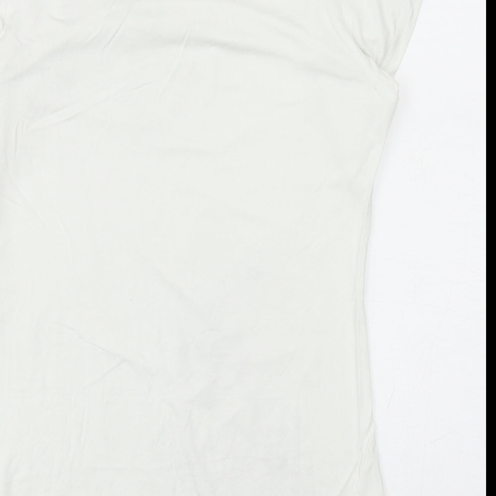 New Look Womens White Viscose Basic T-Shirt Size 8 Square Neck - Floral Detail