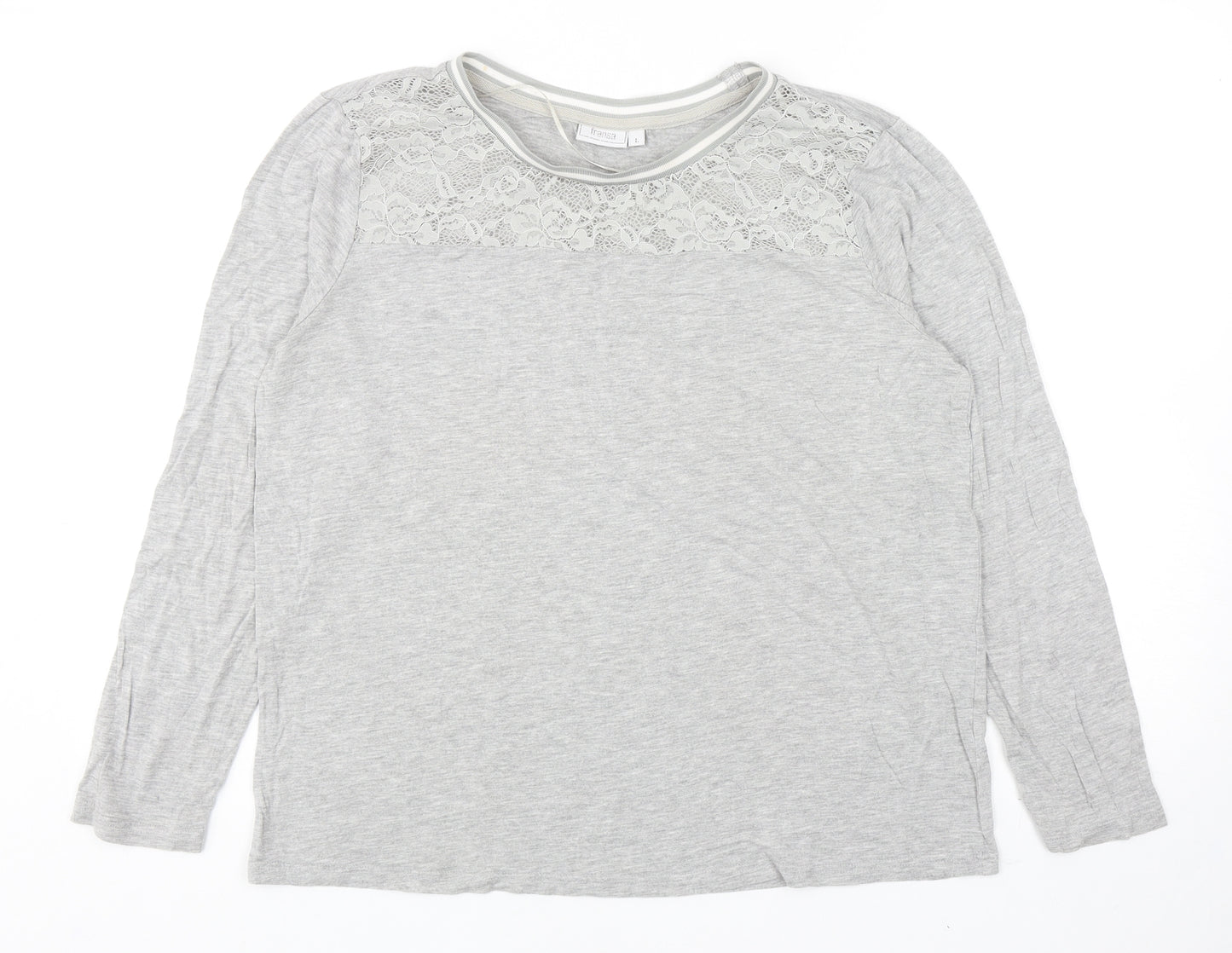 Fransa Womens Grey Polyester Basic T-Shirt Size L Roll Neck - Lace Detail