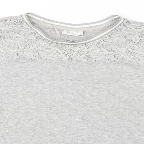 Fransa Womens Grey Polyester Basic T-Shirt Size L Roll Neck - Lace Detail
