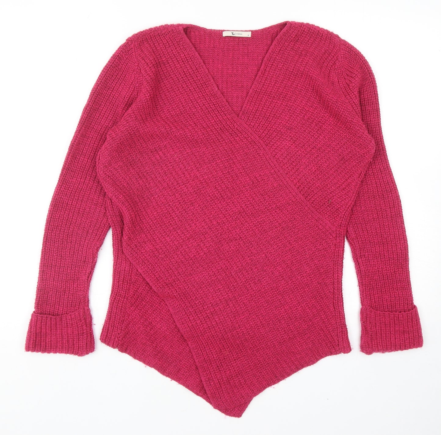 TU Womens Pink V-Neck Acrylic Pullover Jumper Size 12