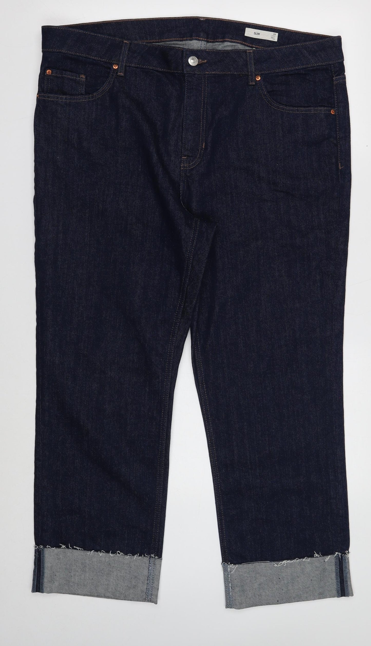 Marks and Spencer Womens Blue Cotton Cropped Jeans Size 20 Regular Button