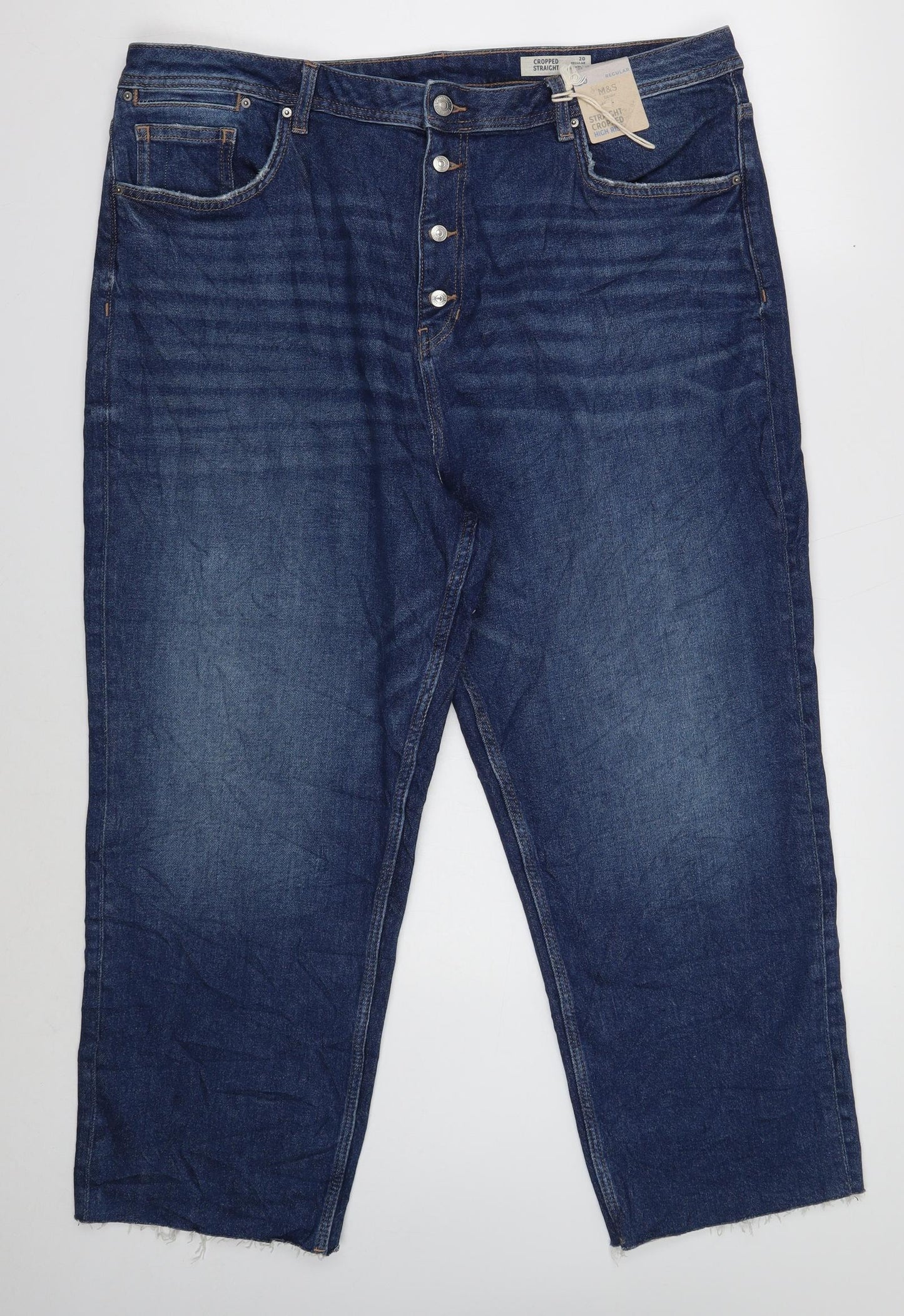 Marks and Spencer Womens Blue Cotton Cropped Jeans Size 20 Regular Button