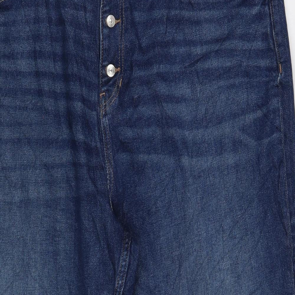 Marks and Spencer Womens Blue Cotton Cropped Jeans Size 20 Regular Button