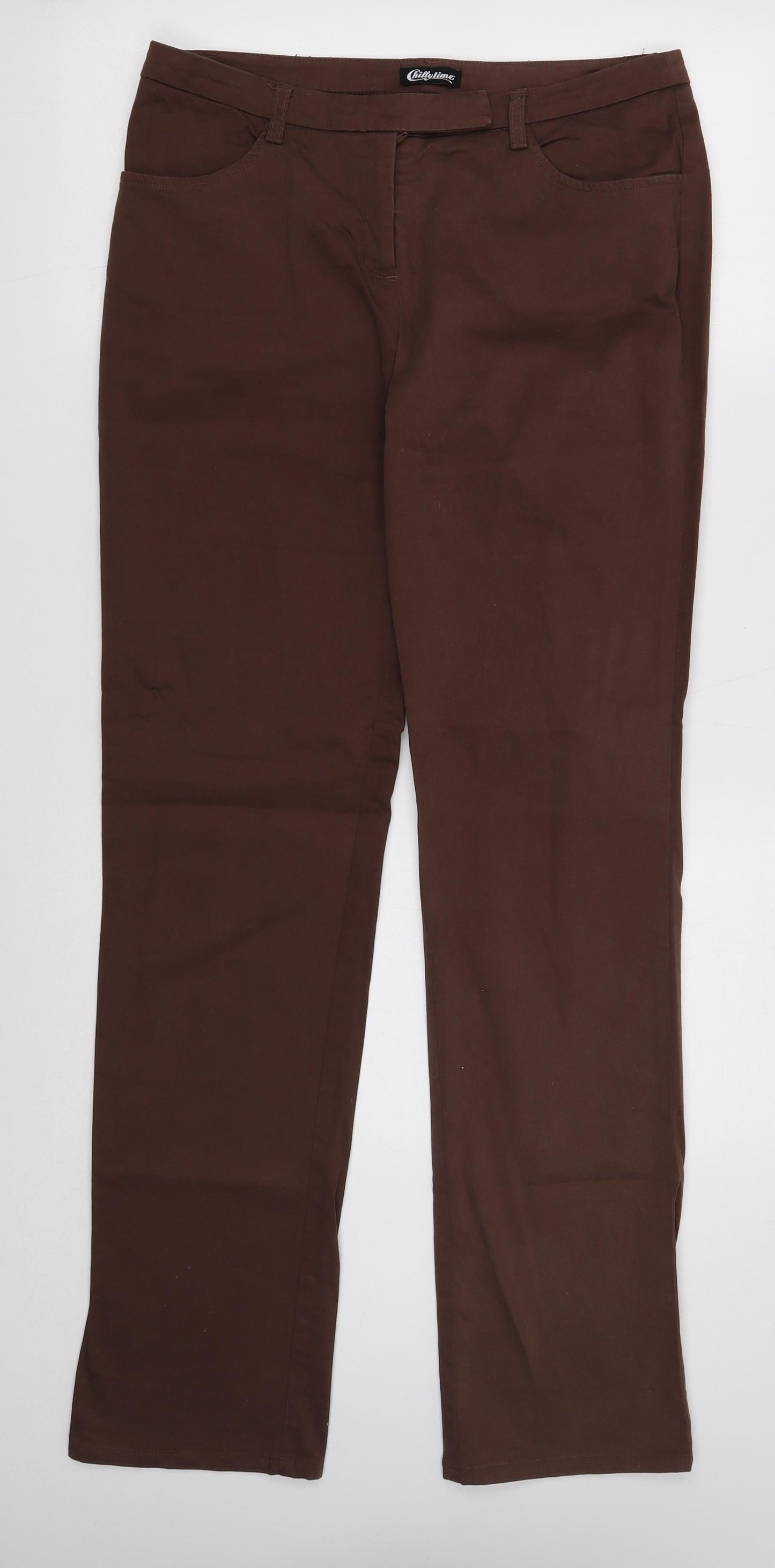 Chillytime Womens Brown Cotton Straight Jeans Size 14 Regular Button