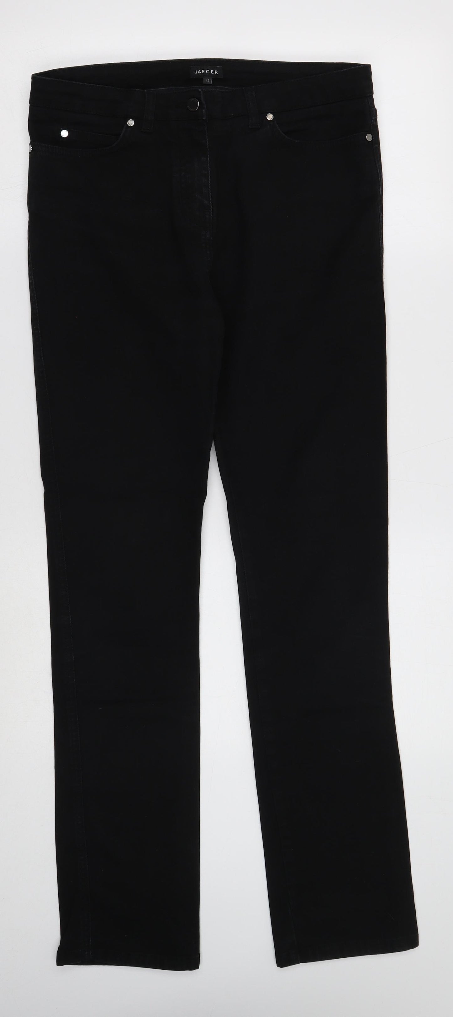 Jaeger Womens Black Cotton Straight Jeans Size 12 Regular Button