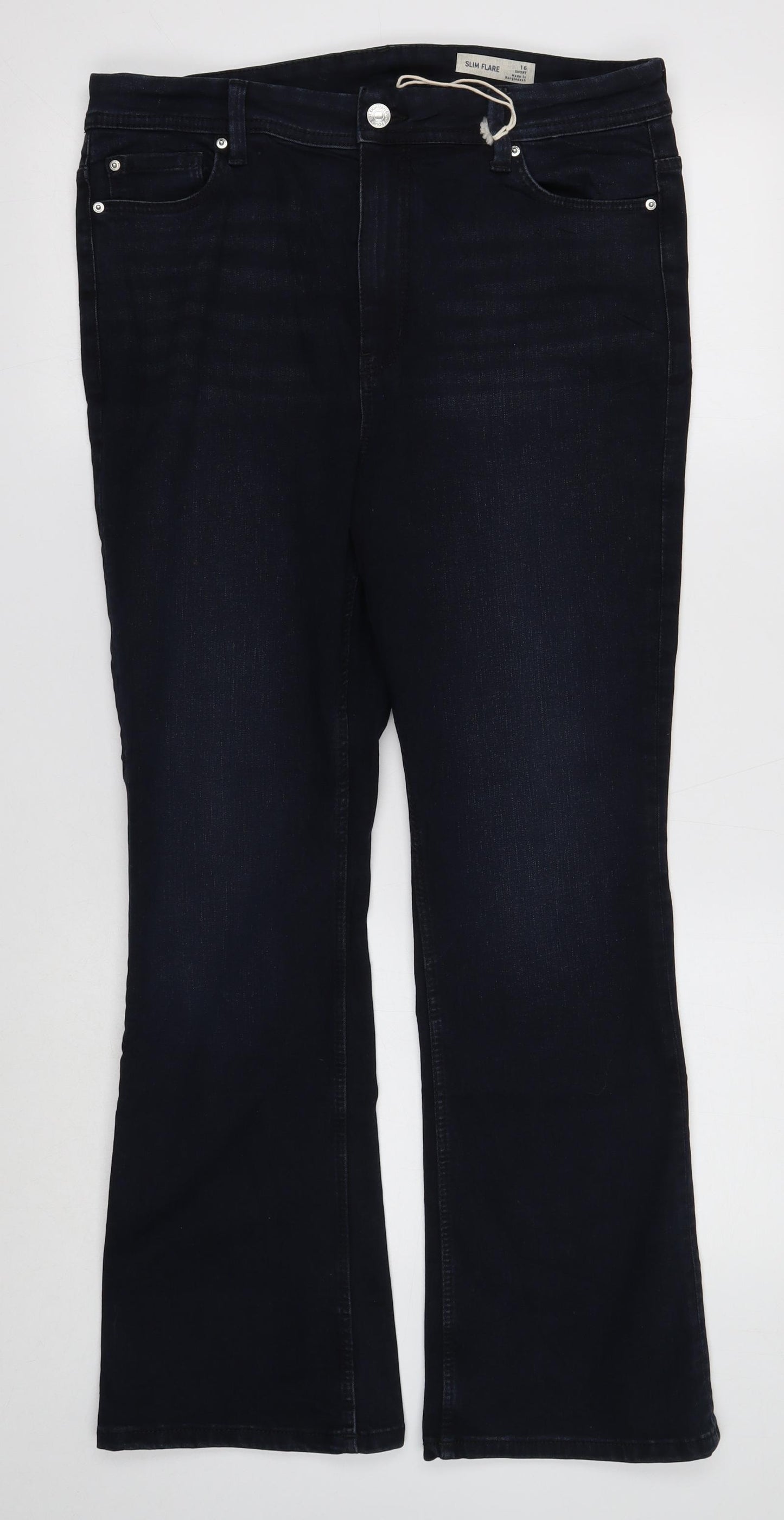 Marks and Spencer Womens Blue Cotton Bootcut Jeans Size 16 Regular Button
