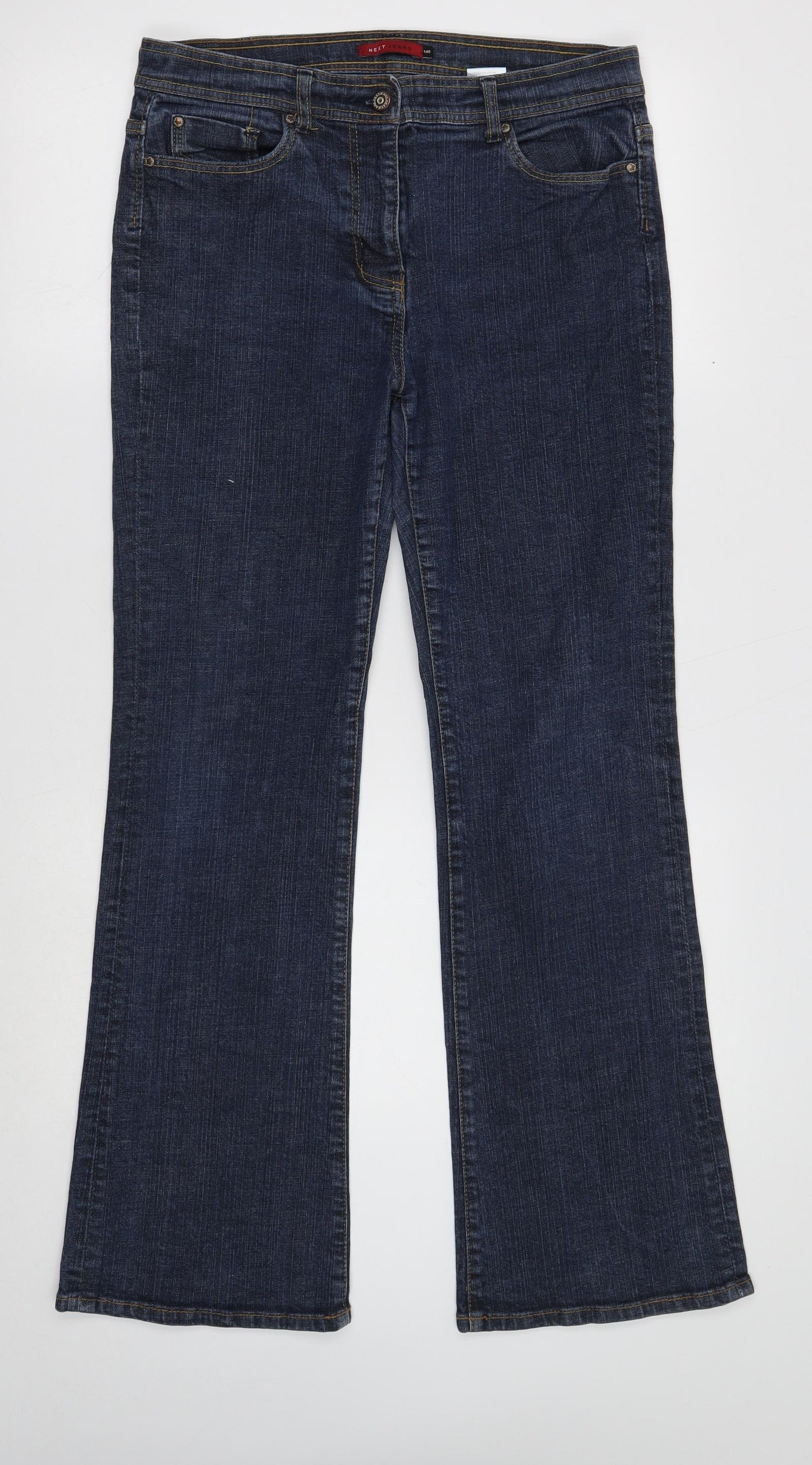 NEXT Womens Blue Cotton Bootcut Jeans Size 14 Regular Button
