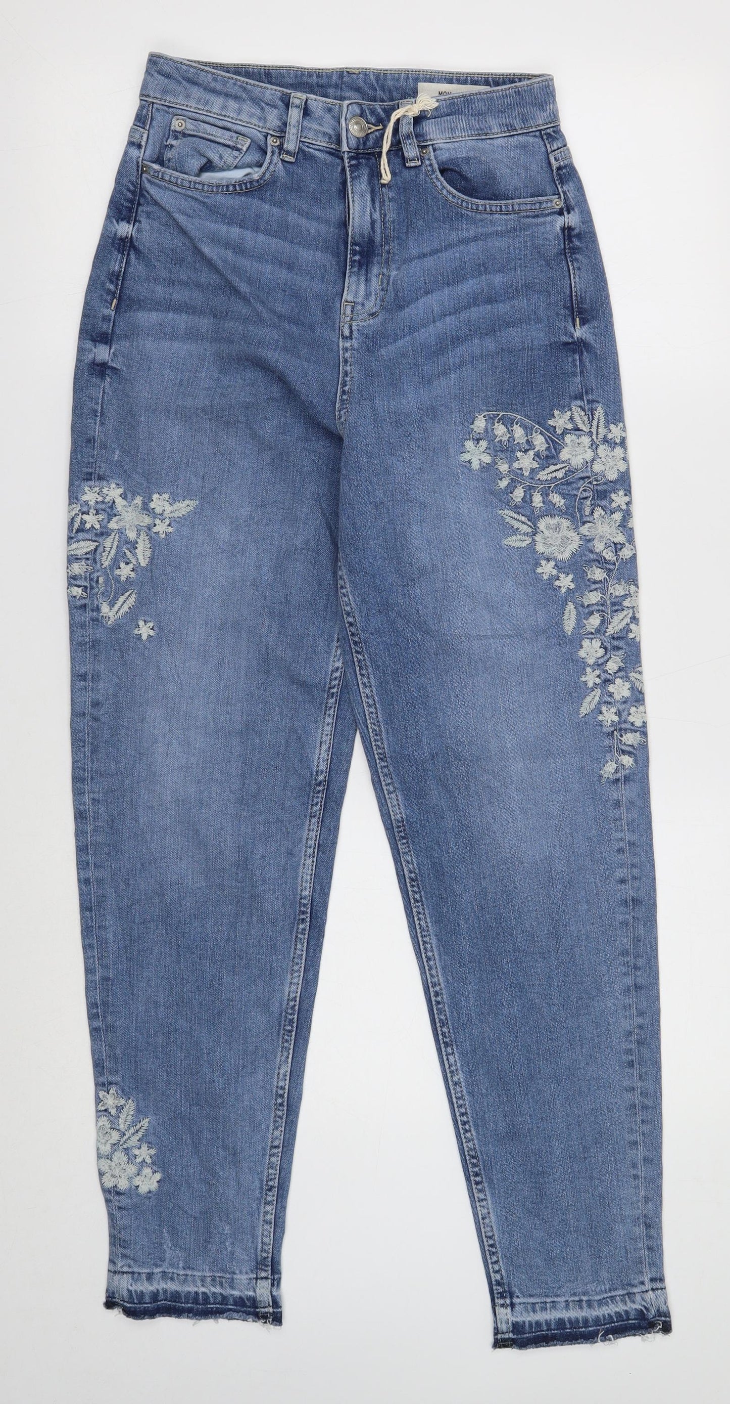 Marks and Spencer Womens Blue Floral Cotton Straight Jeans Size 8 Regular Button