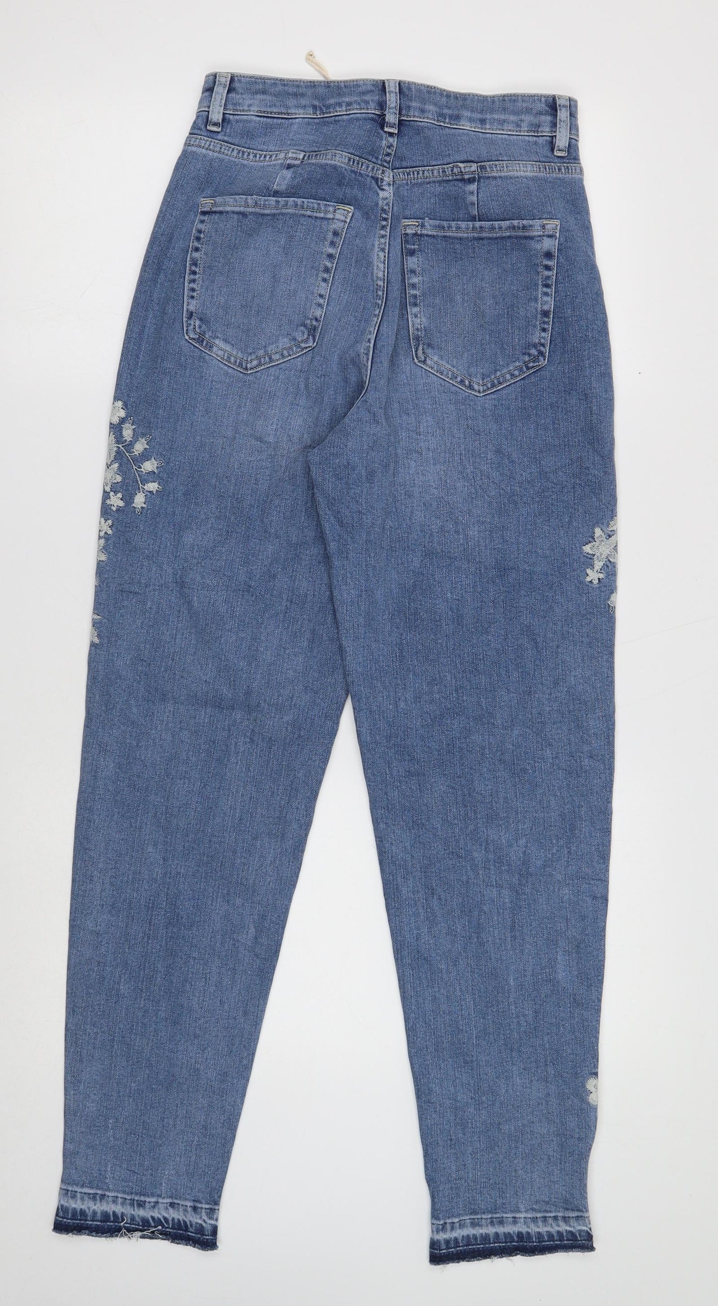 Marks and Spencer Womens Blue Floral Cotton Straight Jeans Size 8 Regular Button