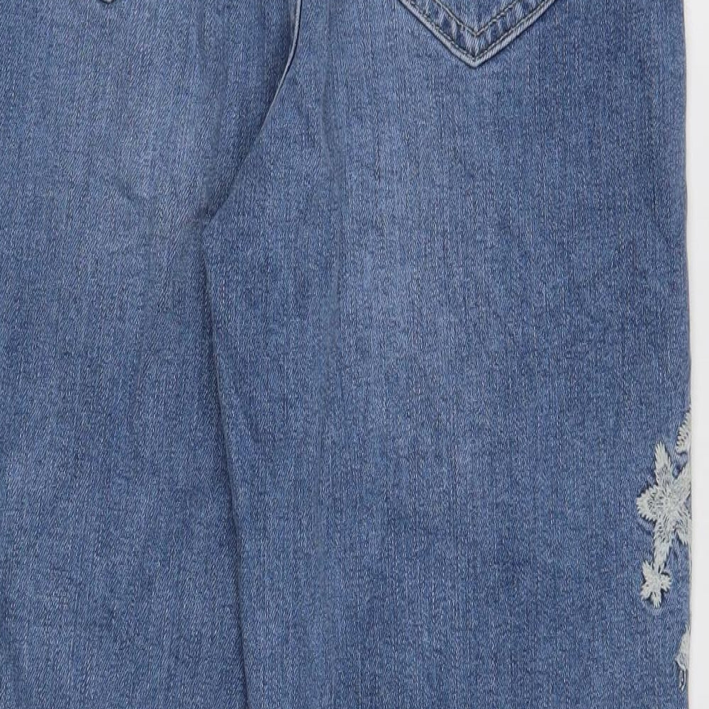 Marks and Spencer Womens Blue Floral Cotton Straight Jeans Size 8 Regular Button