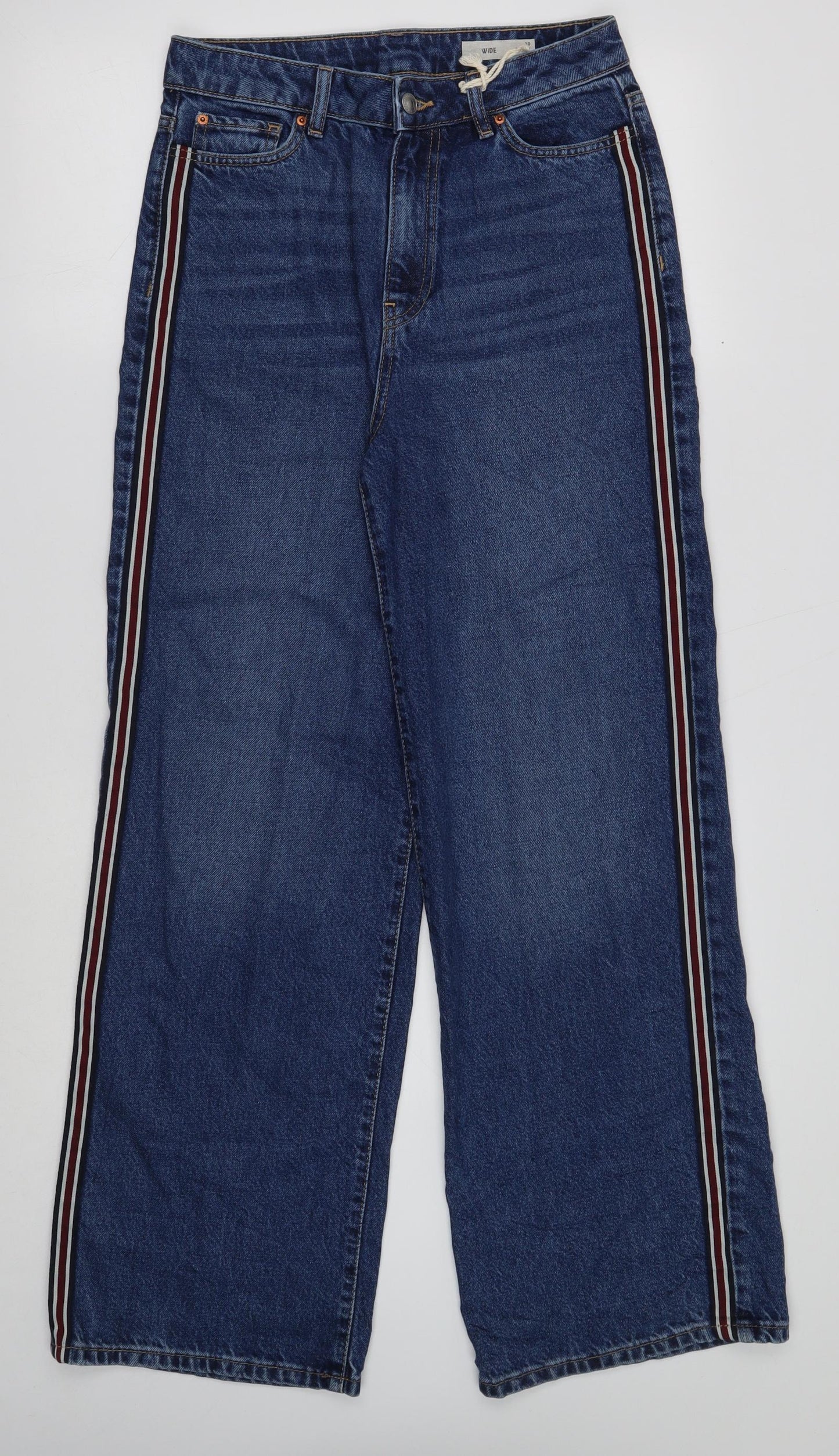 Marks and Spencer Womens Blue Cotton Wide-Leg Jeans Size 10 Regular Button