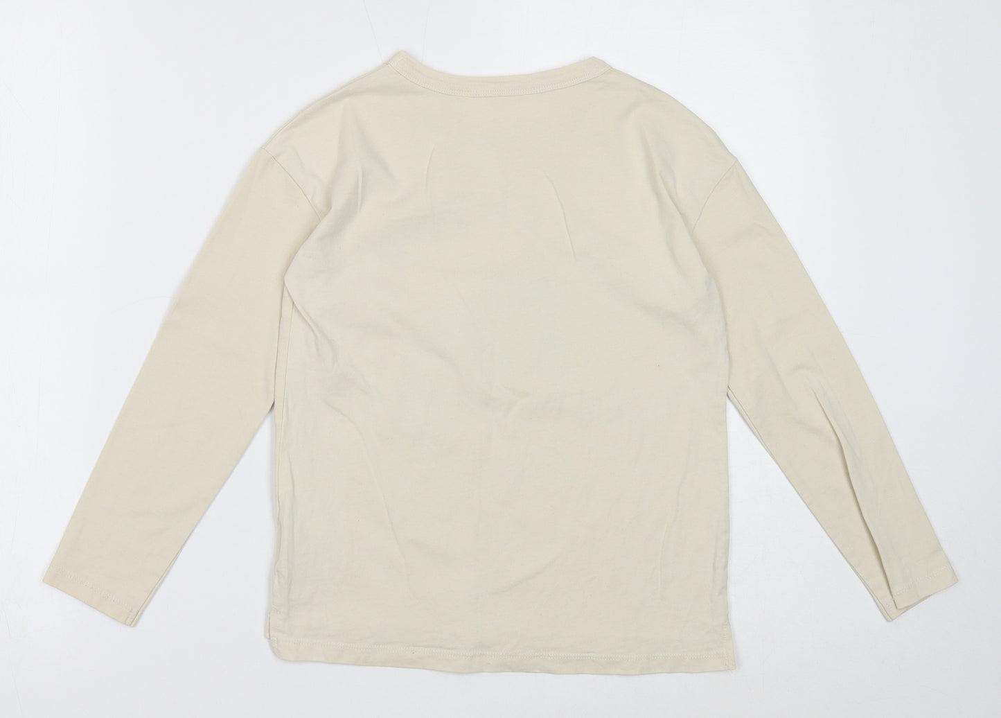 H&M Boys Ivory Cotton Basic T-Shirt Size 8 Years Round Neck Pullover - Adventure Explorers