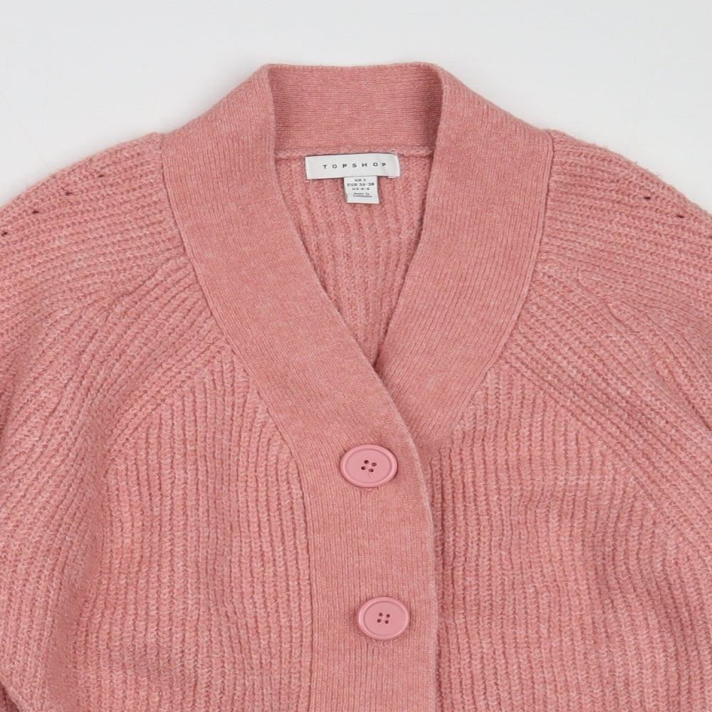 Topshop Womens Pink V-Neck Polyester Cardigan Jumper Size S