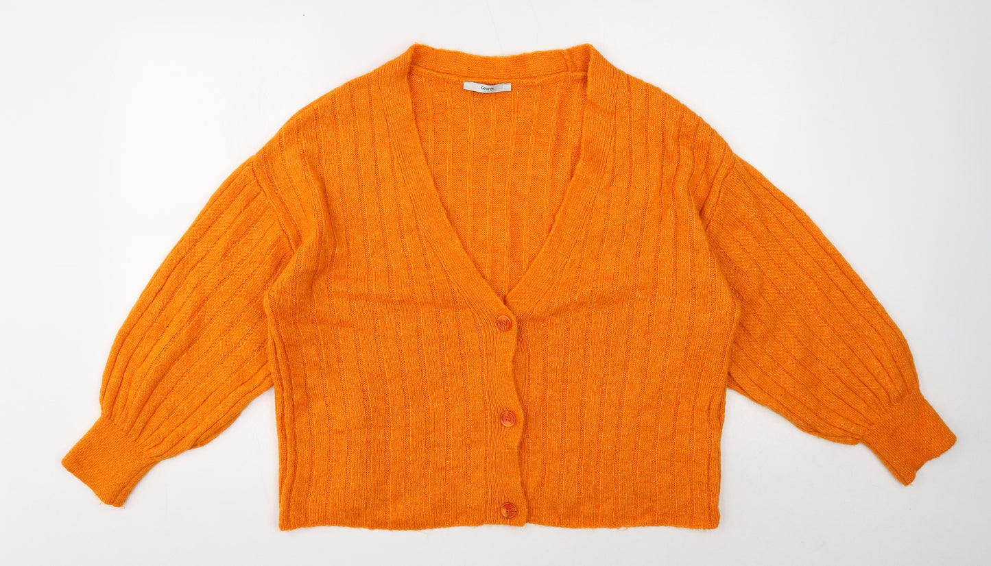 George Womens Orange V-Neck Acrylic Cardigan Jumper Size M