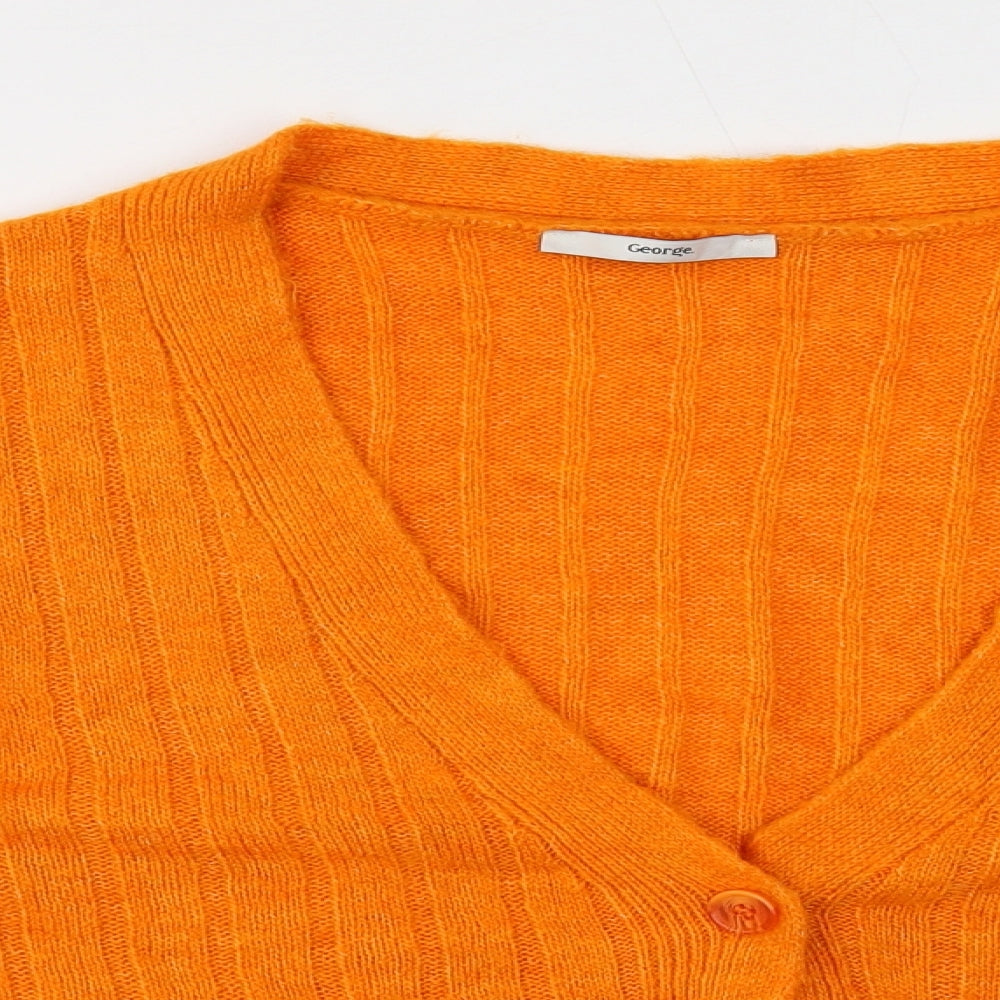 George Womens Orange V-Neck Acrylic Cardigan Jumper Size M