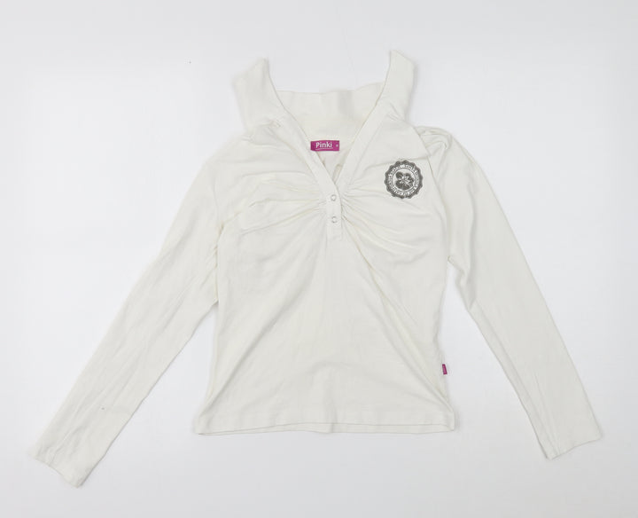 Pinki Womens White Cotton Basic T-Shirt Size M V-Neck