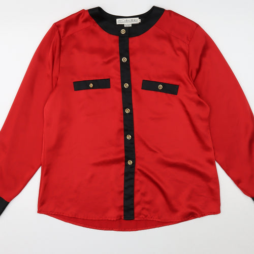 JH Collectibles Womens Red Polyester Basic Button-Up Size 12 Round Neck - Contrasting Trim