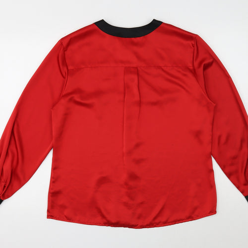 JH Collectibles Womens Red Polyester Basic Button-Up Size 12 Round Neck - Contrasting Trim