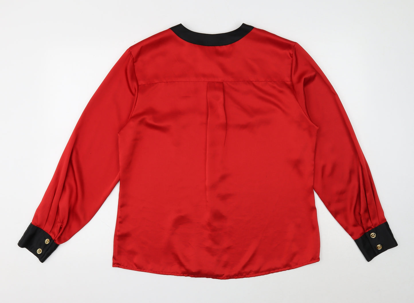 JH Collectibles Womens Red Polyester Basic Button-Up Size 12 Round Neck - Contrasting Trim