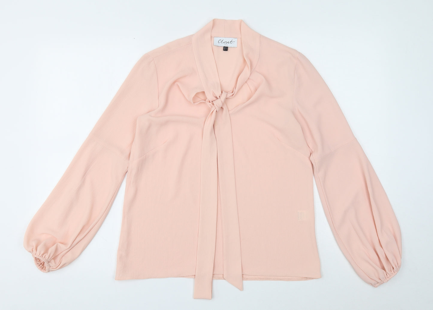 Closet Womens Pink Polyester Basic Blouse Size 8 V-Neck - Tie Front