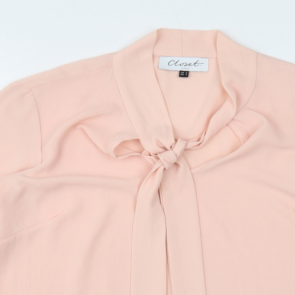 Closet Womens Pink Polyester Basic Blouse Size 8 V-Neck - Tie Front