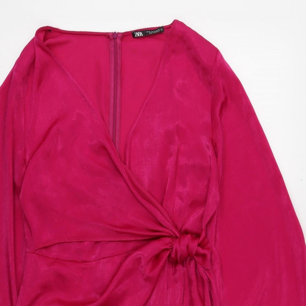 Zara Womens Pink Polyester Mini Size 12 V-Neck Zip