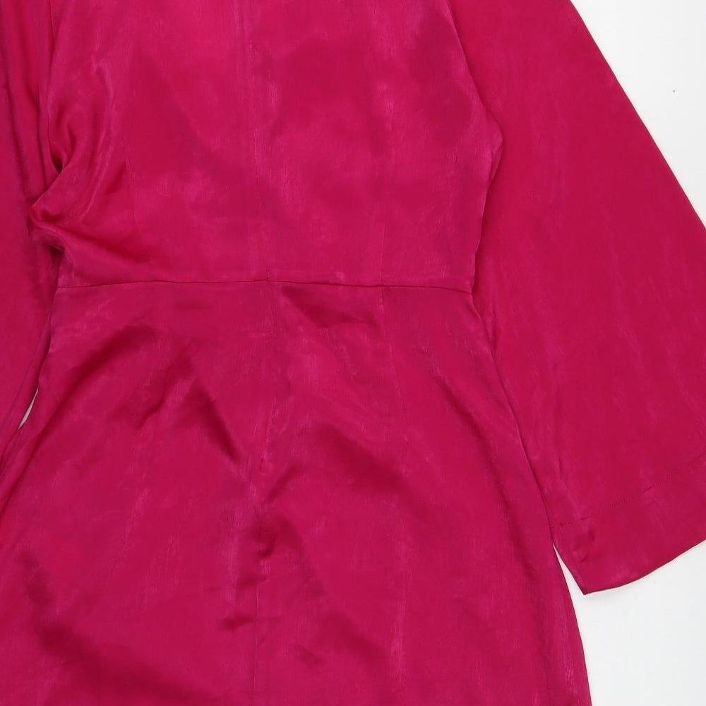 Zara Womens Pink Polyester Mini Size 12 V-Neck Zip
