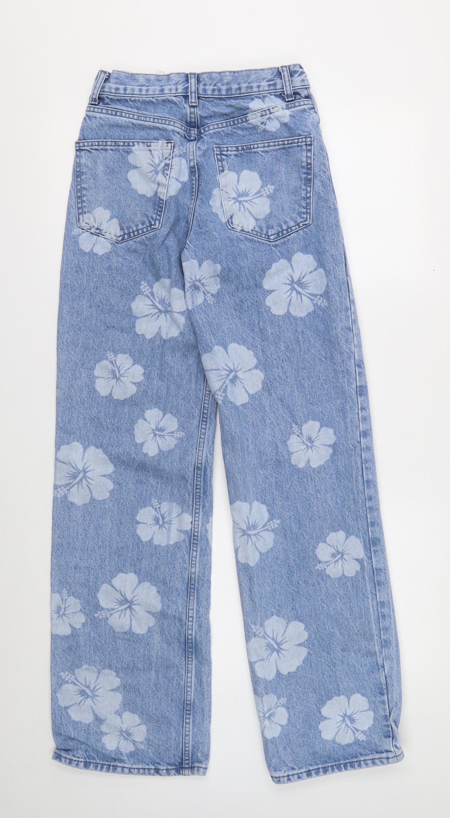 Zara Womens Blue Floral Cotton Bootcut Jeans Size 4 Regular Button