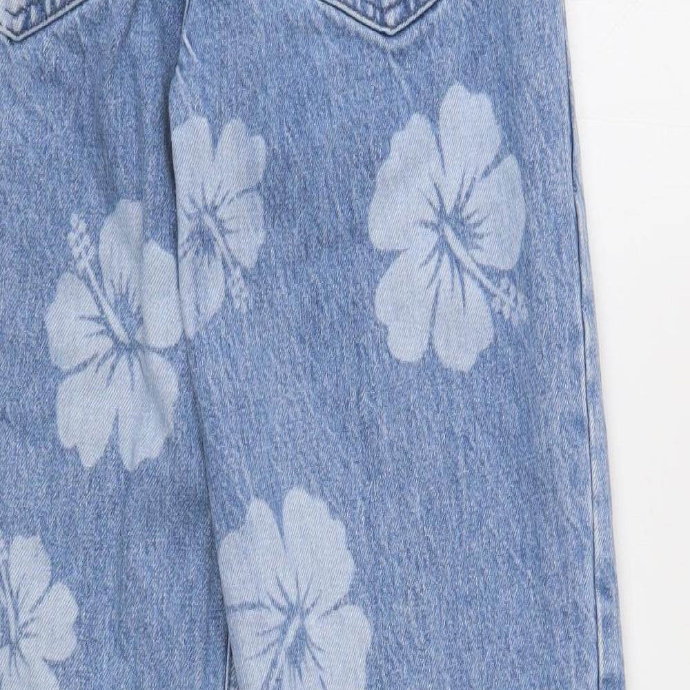 Zara Womens Blue Floral Cotton Bootcut Jeans Size 4 Regular Button