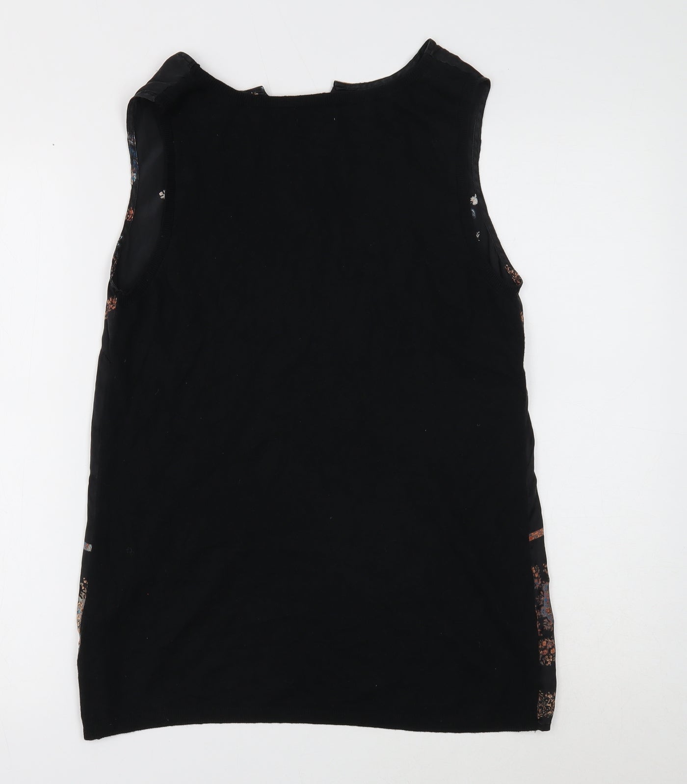 Monsoon Womens Black Geometric Cotton Basic Blouse Size 14 V-Neck