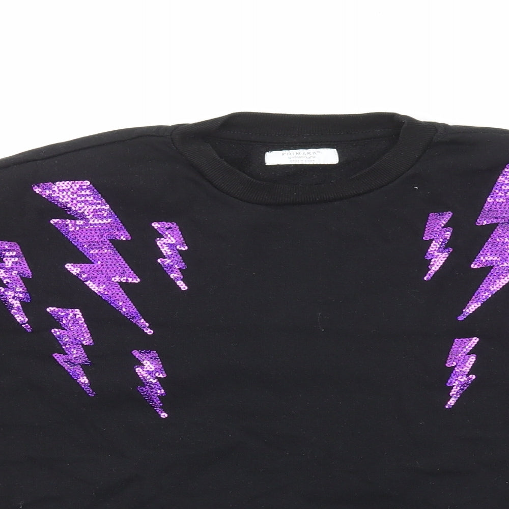 Primark Girls Black Cotton Pullover Sweatshirt Size 12-13 Years Pullover - Lightning Bolt
