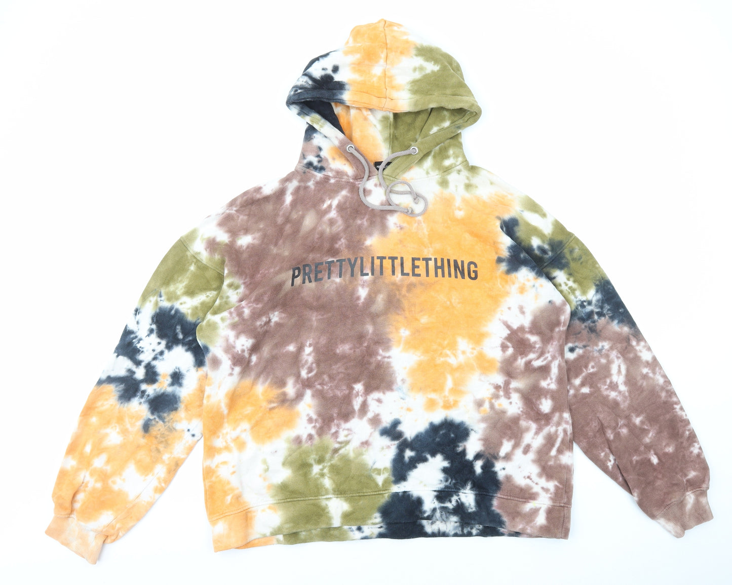 PRETTYLITTLETHING Womens Multicoloured Geometric Cotton Pullover Hoodie Size 12 Pullover - Tie Dye