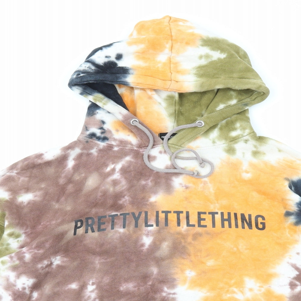 PRETTYLITTLETHING Womens Multicoloured Geometric Cotton Pullover Hoodie Size 12 Pullover - Tie Dye